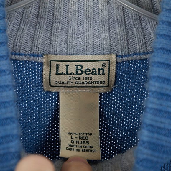 Vintage L.L.Bean Men's Quarter Zip Pullover Cotton Jumper Sweater Large Regular - Picture 6 of 7